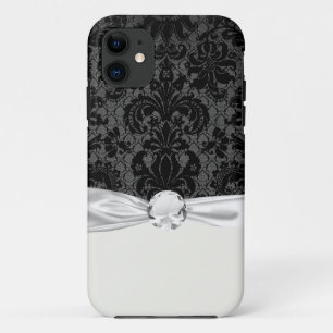 Funda Para iPhone 11 patrón de damasco gris negro de encaje falso