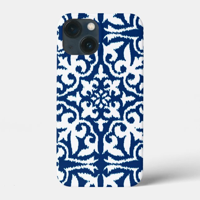 Funda De Case-Mate Para iPhone Patrón de damasco ikat - Azul cobalto y blanco (Reverso )