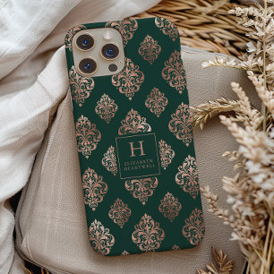 Funda Para iPhone 14 De Case-Mate Patrón de Damasco Monograma Rosa Oro Verde Esmeral