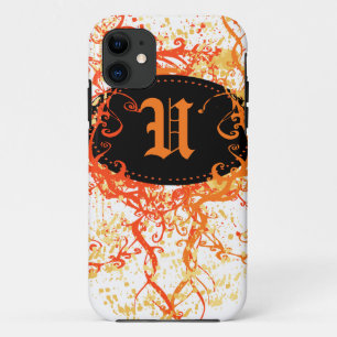 Funda Para iPhone 11 Patrón de Damasco naranja con letra monográfica U