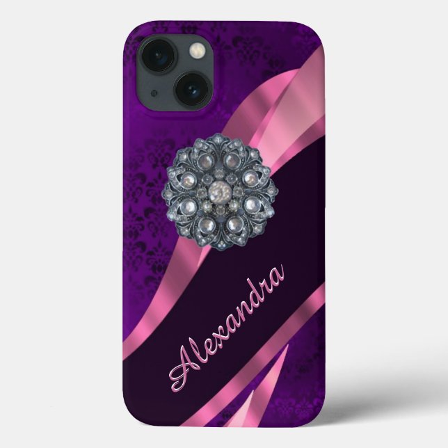 Funda De Case-Mate Para iPhone patrón de damasco personalizado de color púrpura e (Reverso)