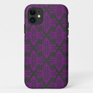 Funda Para iPhone 11 Patrón de damasco púrpura y negro