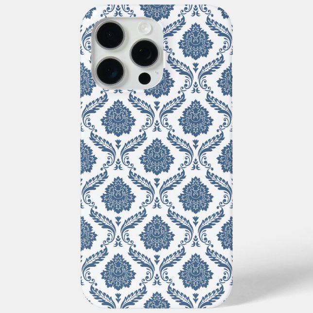 Funda De Case-Mate Para iPhone Patrón de Damasco Rococó Azul sobre Blanco (Reverso )