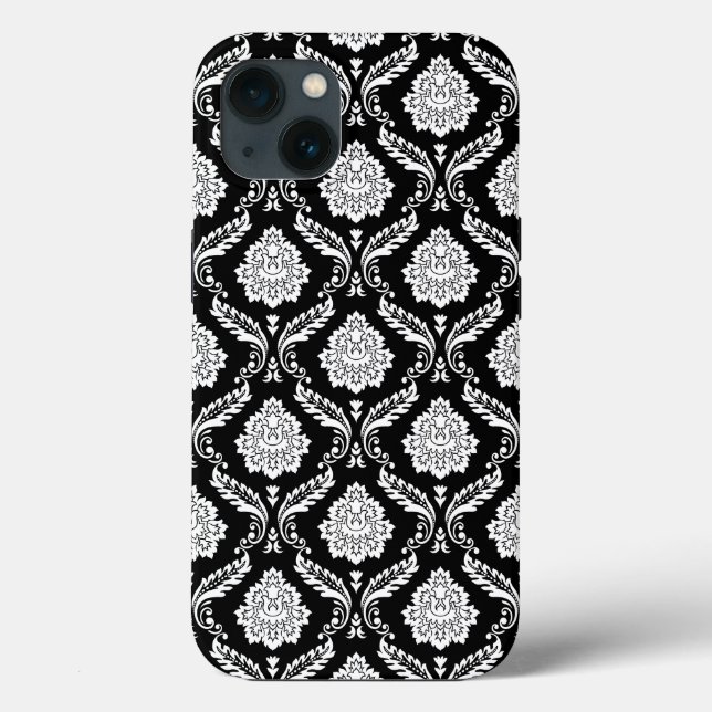 Funda De Case-Mate Para iPhone Patrón de Damasco Rococó Blanco sobre Negro  (Reverso )