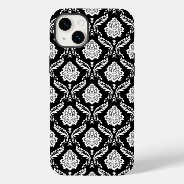 Funda De Case-Mate Para iPhone Patrón de Damasco Rococó Blanco sobre Negro  (Reverso )