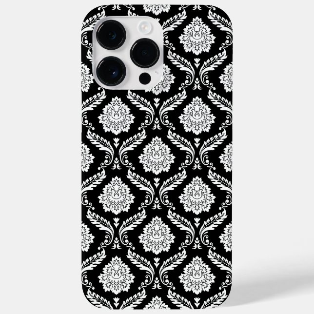 Funda De Case-Mate Para iPhone Patrón de Damasco Rococó Blanco sobre Negro  (Reverso)