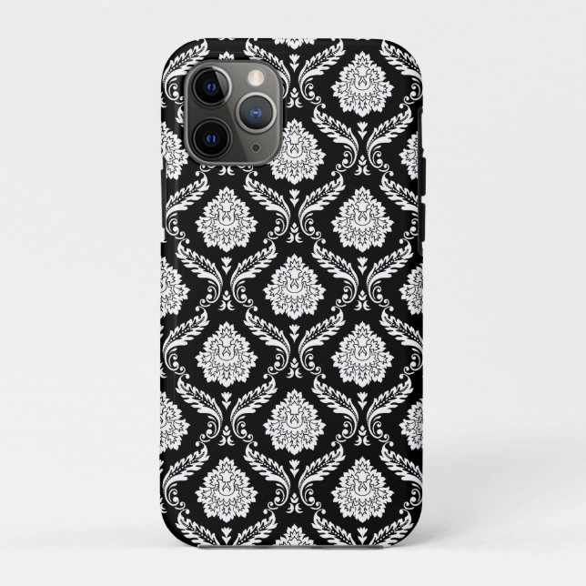 Funda De Case-Mate Para iPhone Patrón de Damasco Rococó Blanco sobre Negro  (Reverso)