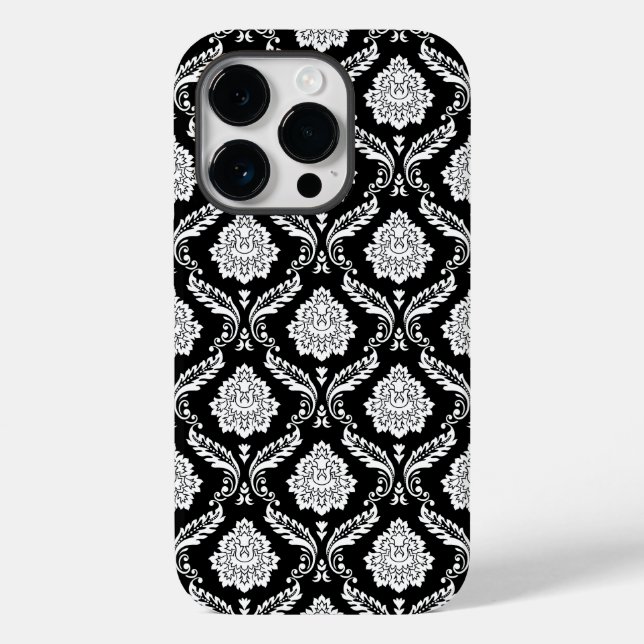 Funda De Case-Mate Para iPhone Patrón de Damasco Rococó Blanco sobre Negro  (Reverso )