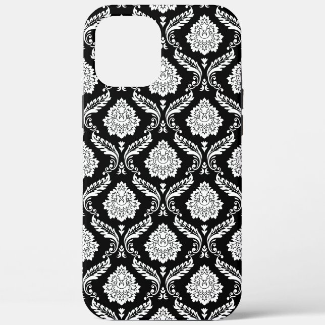 Funda De Case-Mate Para iPhone Patrón de Damasco Rococó Blanco sobre Negro  (Reverso )
