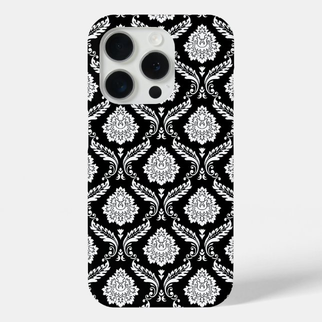 Funda De Case-Mate Para iPhone Patrón de Damasco Rococó Blanco sobre Negro  (Reverso )