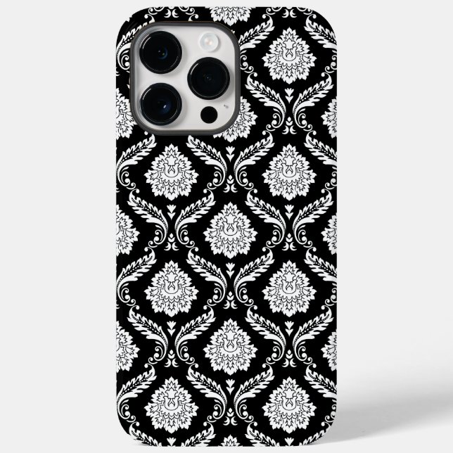 Funda De Case-Mate Para iPhone Patrón de Damasco Rococó Blanco sobre Negro  (Reverso )