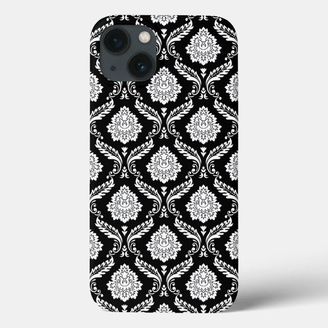 Funda De Case-Mate Para iPhone Patrón de Damasco Rococó Blanco sobre Negro  (Reverso)
