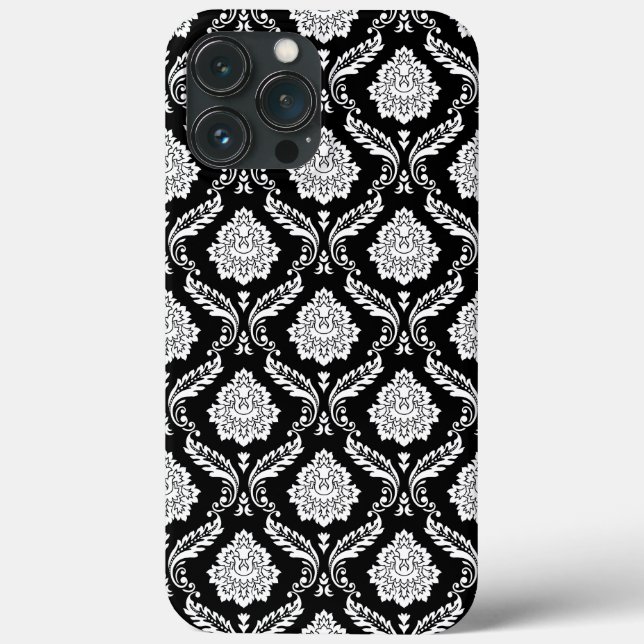 Funda De Case-Mate Para iPhone Patrón de Damasco Rococó Blanco sobre Negro  (Reverso )