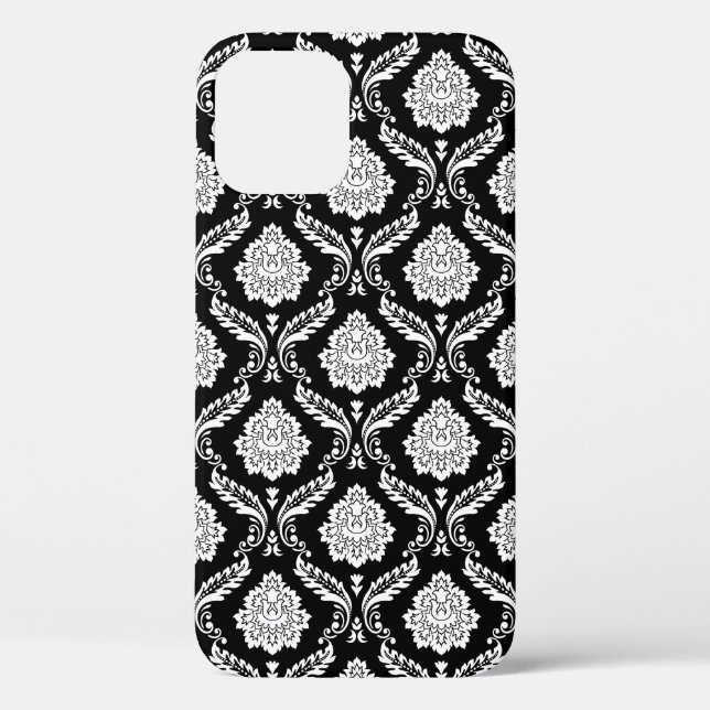 Funda De Case-Mate Para iPhone Patrón de Damasco Rococó Blanco sobre Negro  (Reverso )