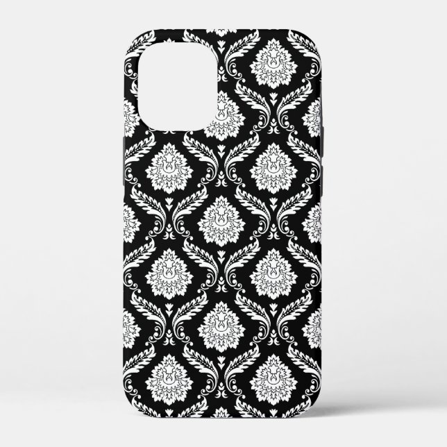 Funda De Case-Mate Para iPhone Patrón de Damasco Rococó Blanco sobre Negro  (Reverso )