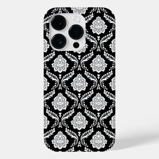 Funda De Case-Mate Para iPhone Patrón de Damasco Rococó Blanco sobre Negro  (Reverso )