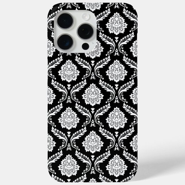 Funda De Case-Mate Para iPhone Patrón de Damasco Rococó Blanco sobre Negro  (Reverso )