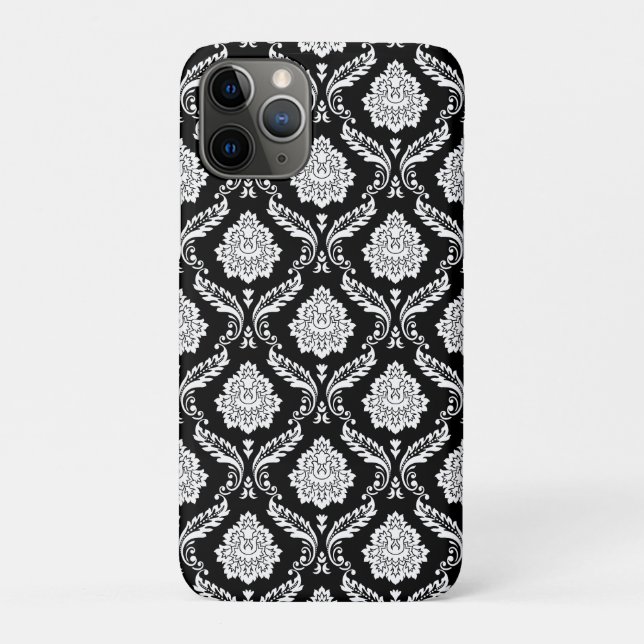 Funda De Case-Mate Para iPhone Patrón de Damasco Rococó Blanco sobre Negro  (Reverso)