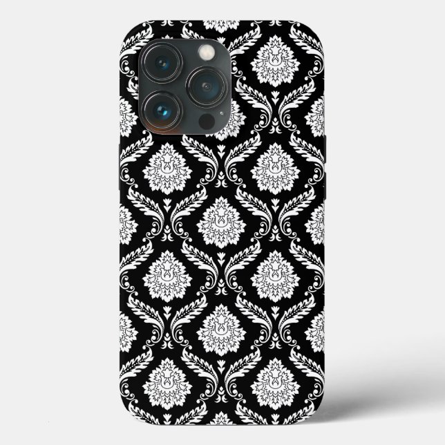 Funda De Case-Mate Para iPhone Patrón de Damasco Rococó Blanco sobre Negro  (Reverso )