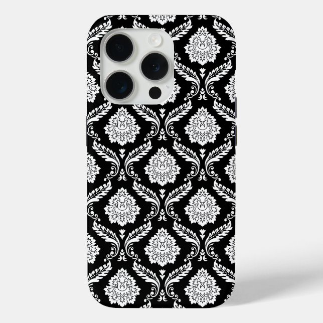 Funda De Case-Mate Para iPhone Patrón de Damasco Rococó Blanco sobre Negro  (Reverso )