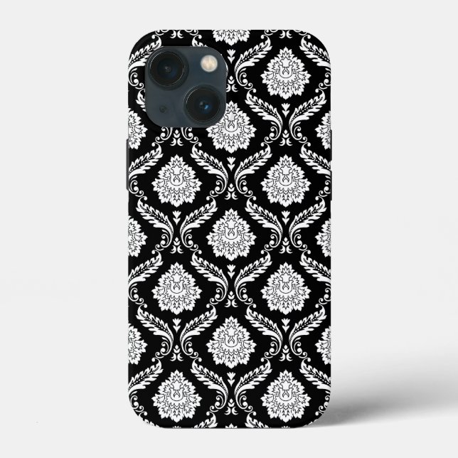 Funda De Case-Mate Para iPhone Patrón de Damasco Rococó Blanco sobre Negro  (Reverso )