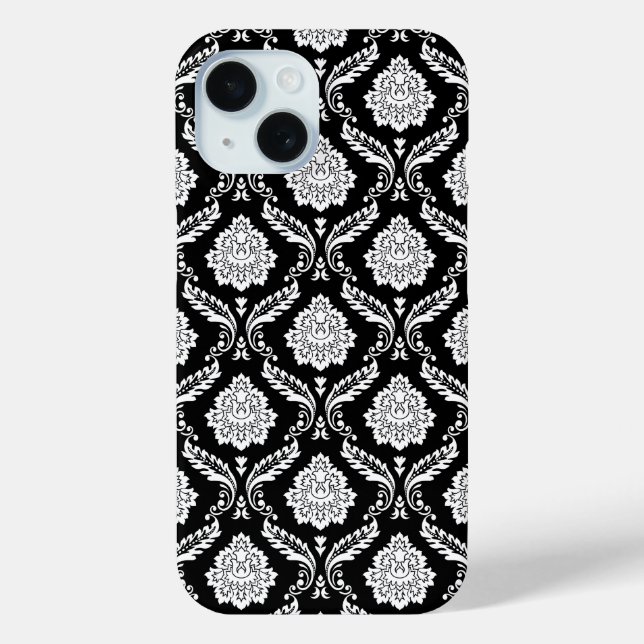 Funda De Case-Mate Para iPhone Patrón de Damasco Rococó Blanco sobre Negro  (Reverso )