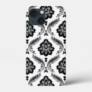 Funda Para iPhone 13 Mini Patrón de damasco rococó gris negro blanco