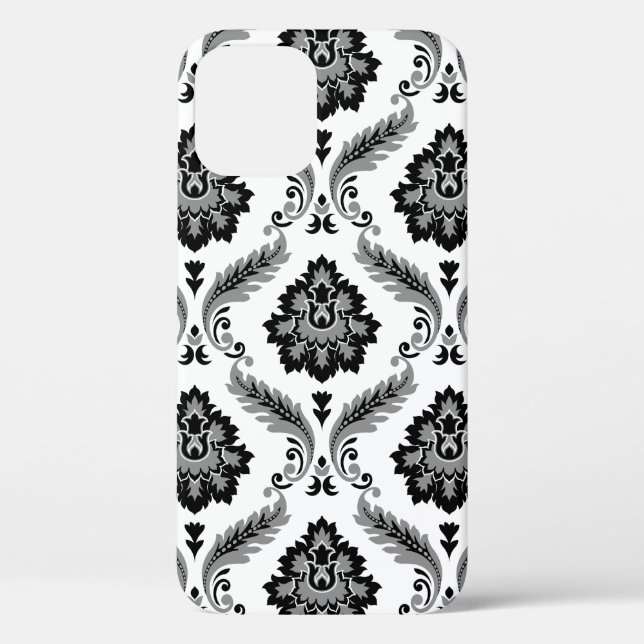Funda De Case-Mate Para iPhone Patrón de Damasco Rococó Gris Negro Blanco (Reverso )