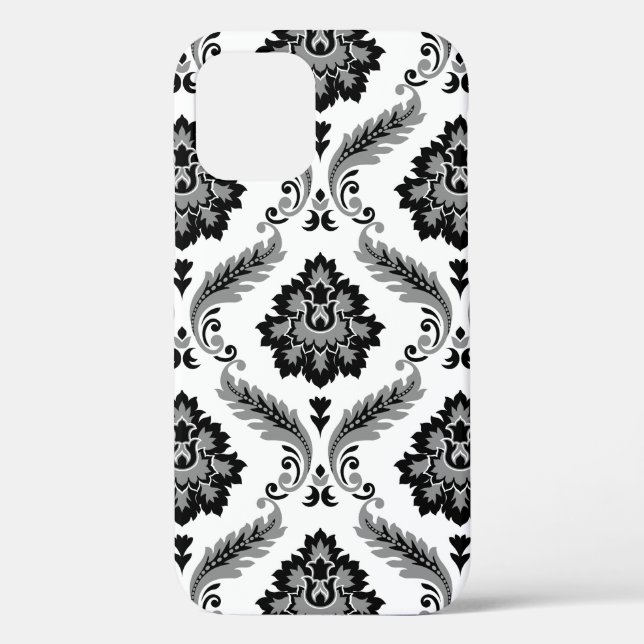 Funda De Case-Mate Para iPhone Patrón de Damasco Rococó Gris Negro Blanco (Reverso )