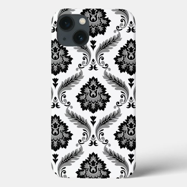 Funda De Case-Mate Para iPhone Patrón de damasco rococó gris negro blanco (Reverso)