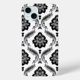 Funda Para iPhone 15 Mini Patrón de Damasco Rococó Gris Negro Blanco