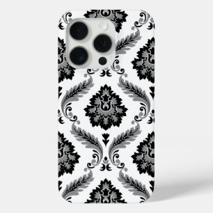 Funda Para iPhone 15 Pro Patrón de damasco rococó gris negro blanco