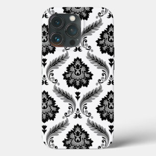 Funda Para iPhone 13 Pro Patrón de Damasco Rococó Gris Negro Blanco