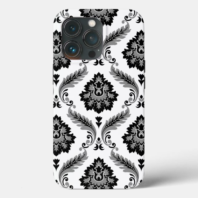 Funda De Case-Mate Para iPhone Patrón de Damasco Rococó Gris Negro Blanco (Reverso )