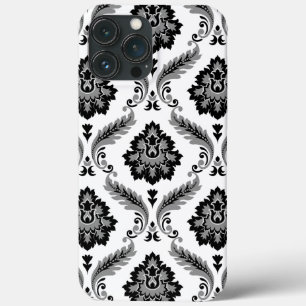 Funda Para iPhone 13 Pro Max Patrón de damasco rococó gris negro blanco