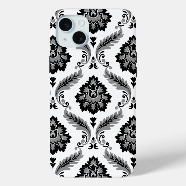 Funda De Case-Mate Para iPhone Patrón de damasco rococó gris negro blanco (Reverso )
