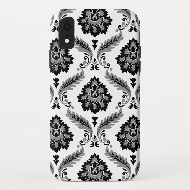 Funda De Case-Mate Para iPhone Patrón de damasco rococó gris negro blanco (Reverso)