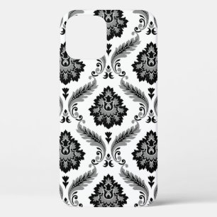 Funda Para iPhone 12 Pro Patrón de Damasco Rococó Gris Negro Blanco