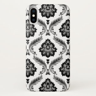 Funda Para iPhone X Patrón de Damasco Rococó Gris Negro Blanco