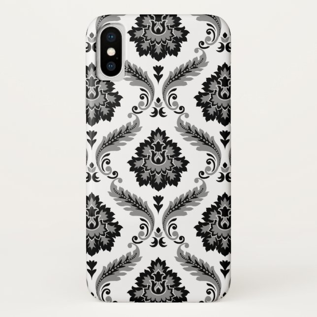 Funda De Case-Mate Para iPhone Patrón de Damasco Rococó Gris Negro Blanco (Reverso)