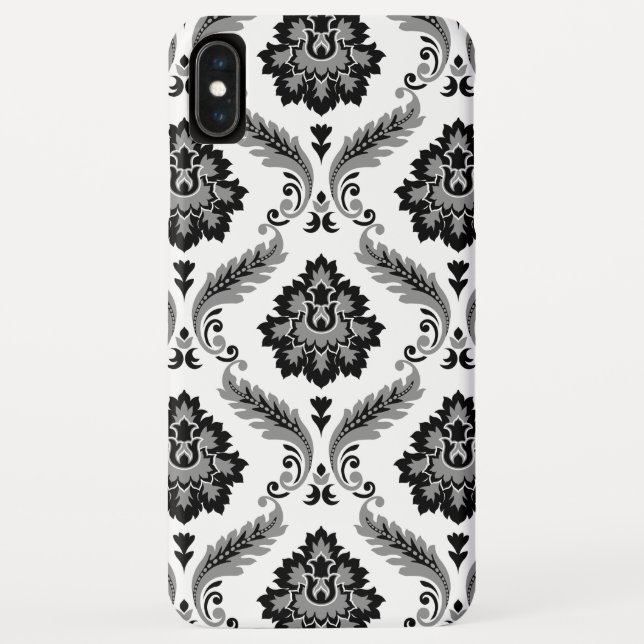 Funda De Case-Mate Para iPhone Patrón de Damasco Rococó Gris Negro Blanco (Reverso)