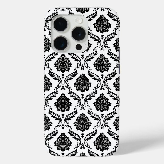 Funda De Case-Mate Para iPhone Patrón de Damasco Rococó Negro sobre Blanco (Reverso )