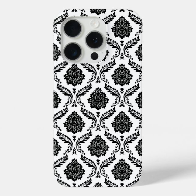 Funda De Case-Mate Para iPhone Patrón de Damasco Rococó Negro sobre Blanco (Reverso )