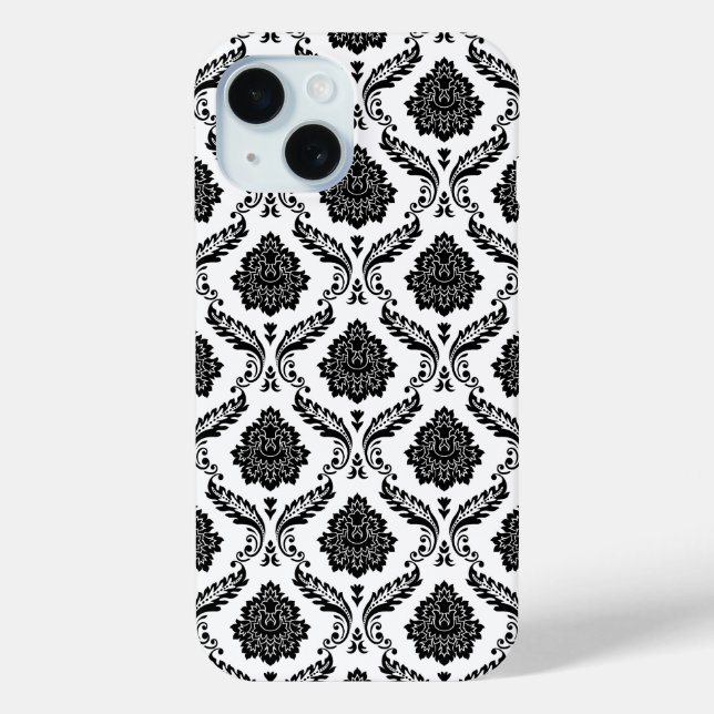 Funda De Case-Mate Para iPhone Patrón de Damasco Rococó Negro sobre Blanco (Reverso )