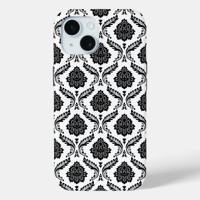 Funda De Case-Mate Para iPhone Patrón de Damasco Rococó Negro sobre Blanco (Reverso )