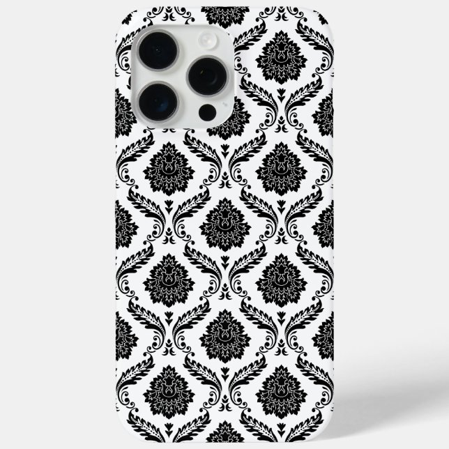 Funda De Case-Mate Para iPhone Patrón de Damasco Rococó Negro sobre Blanco (Reverso )