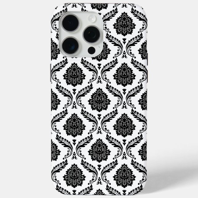 Funda De Case-Mate Para iPhone Patrón de Damasco Rococó Negro sobre Blanco (Reverso )