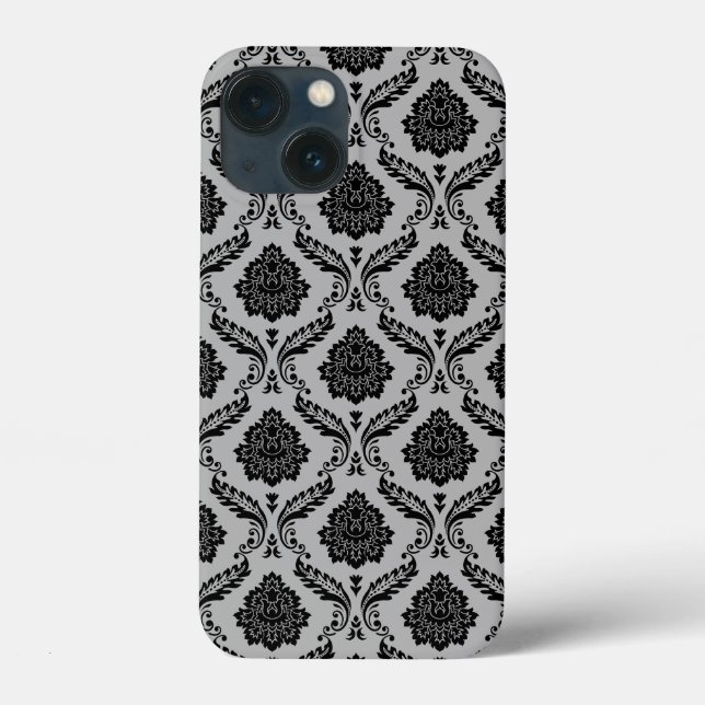 Funda De Case-Mate Para iPhone Patrón de Damasco Rococó Negro sobre Gris (Reverso )