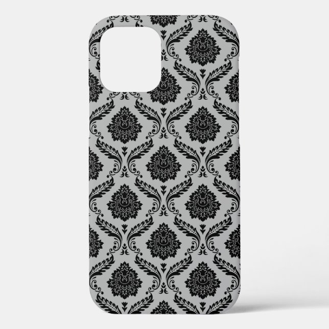 Funda De Case-Mate Para iPhone Patrón de Damasco Rococó Negro sobre Gris (Reverso )