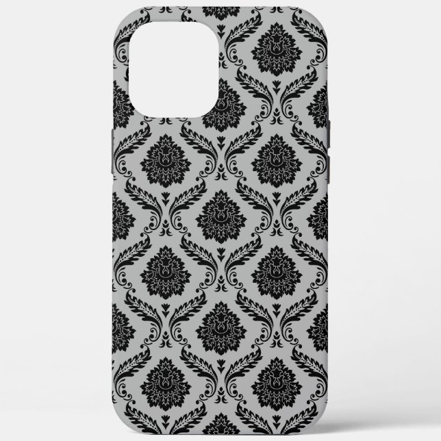 Funda De Case-Mate Para iPhone Patrón de Damasco Rococó Negro sobre Gris (Reverso )